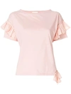 SEMICOUTURE SEMICOUTURE RUFFLED SLEEVES T-SHIRT - PINK,Y8PM0912695684