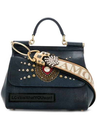 Dolce & Gabbana Love Embellished Sicily Bag In Blue