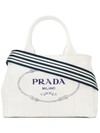 Prada White Logo Medium Canvas Tote Bag In White