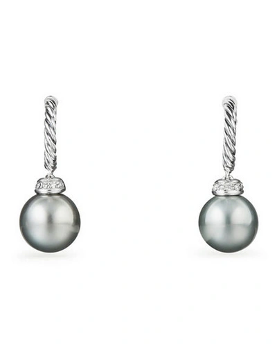 David Yurman Solari Drop Earrings With Diamonds & Cultured Tahitian Gray Pearls In Gray/white