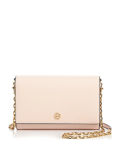 Tory Burch Robinson Leather Chain Wallet In Pale Apricot/gold