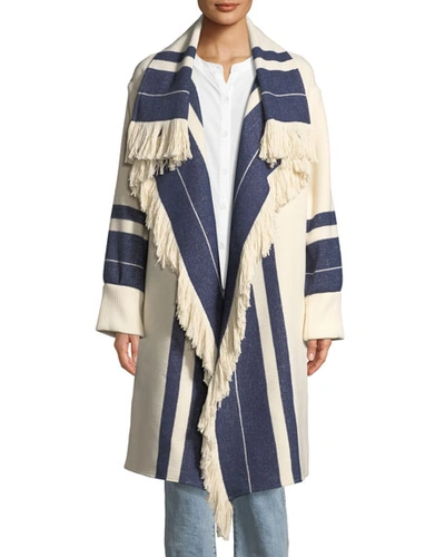 Chloé Striped Cotton And Wool-blend Blanket Coat In Cream