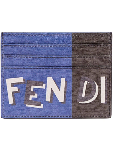 Fendi Blue And Black  Vocabulary Card Holder In Grey