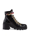 Gucci Grosgrain-trimmed Leather Ankle Boots In Black