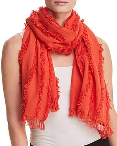 Eileen Fisher Organic Cotton Frayed-seams Scarf In Hot Red
