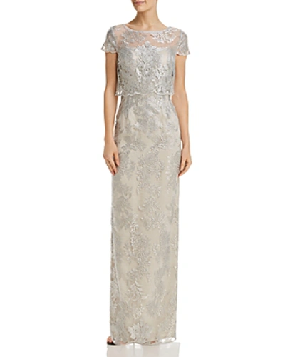 Adrianna Papell Bodice overlay Lace Gown In Silver ModeSens