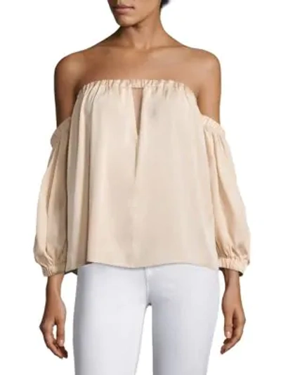 Milly Leslie Off-the-shoulder Stretch-silk Top In Peach