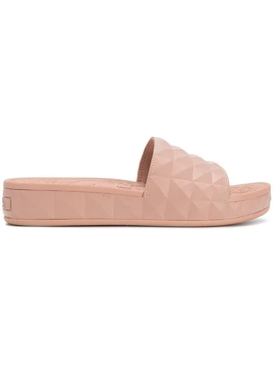 Ash Diamond Embossed Faux Leather Slides In Blush