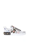 Dolce & Gabbana Music Printed Leather Sneakers With Patch In White