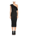Balmain Ruffled One-shoulder Ribbed-knit Midi Dress In Nero