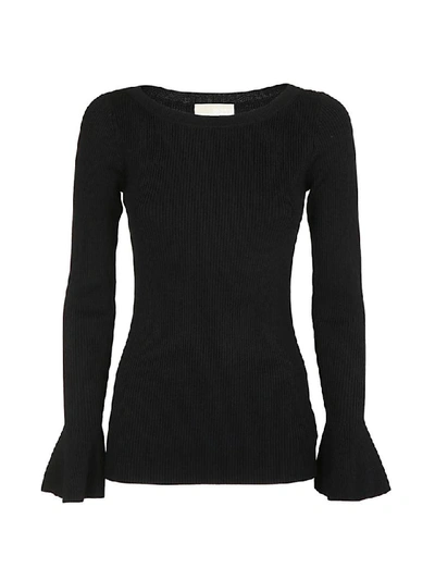 Michael Kors Ribbed Bell-cuff Pullover In Black