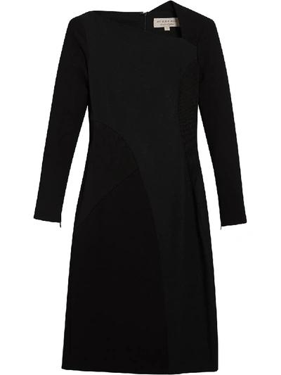 Burberry Long-sleeve Slash-neck Fitted Dress In Black