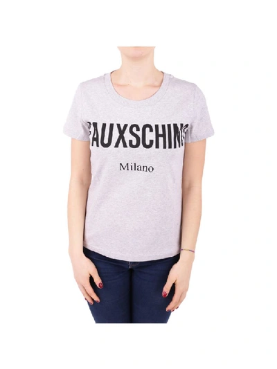 Moschino Woman Mélange Printed Cotton-jersey T-shirt Light Gray In Grey