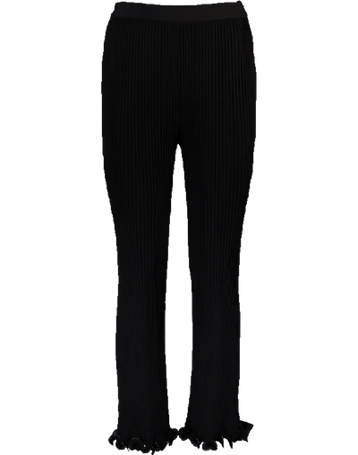Givenchy High-waist Ribbed Knit Straight-leg Trousers W/ Ruffled Hem In Black