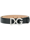 Dolce & Gabbana Crystal-embellished Logo Buckle Belt In Black