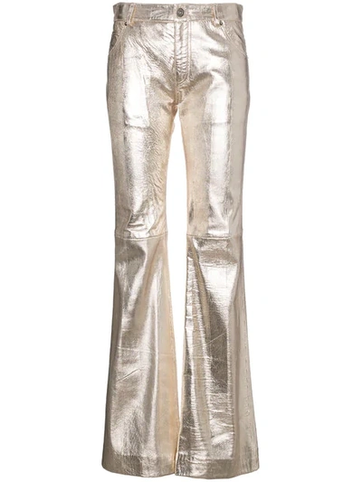 Chloé Metallic Textured Leather Flared Pants In Silver