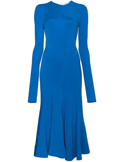 esteban cortazar blue dress Satin Bonded Viscose Jersey Midi In Long Puff Sleeve Dress tik-drop-2 Color:Red White & Blue Striped Seersucker