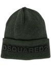Dsquared2 Logo Embroidered Beanie - Green In Green