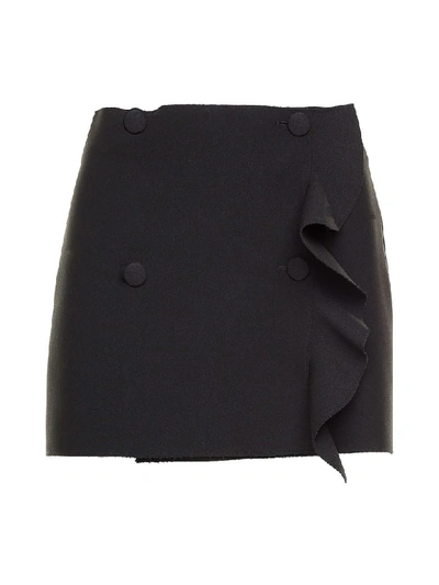 Msgm Ruffle-trimmed Crepe Wrap Mini Skirt In Nero
