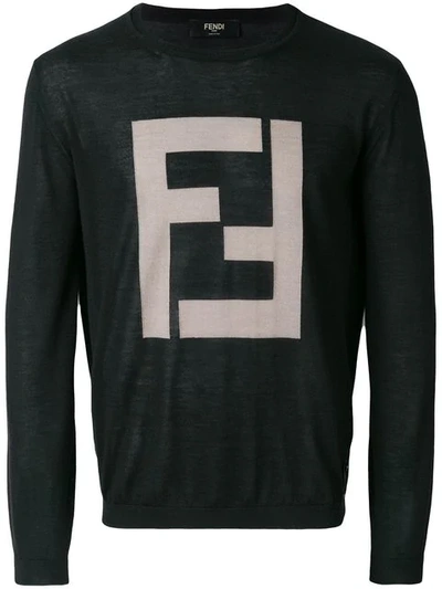 Fendi Ff Logo-intarsia Cashmere-blend Sweater In Black