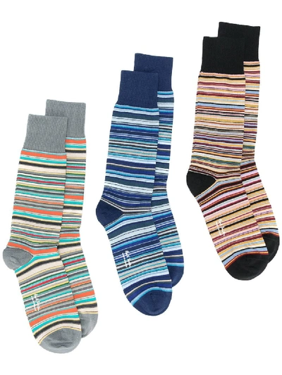 Paul Smith Striped Socks 3 Pack In Blue