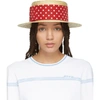 MIU MIU Tan & Red Polka Dot Fedora,5HC115 2BR8