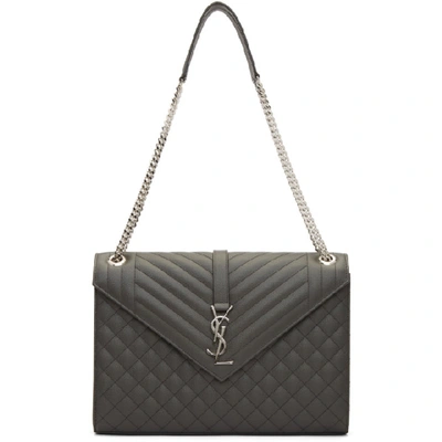 Saint Laurent Grey Large Envelope Monogramme Chain Bag