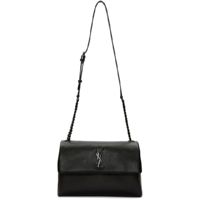 Saint Laurent Monogram Grained Leather Shoulder Bag, Black