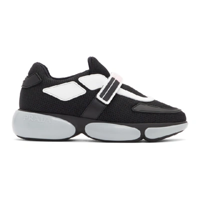 Prada Cloudbust Logo-embossed Rubber And Leather-trimmed Mesh Trainers In Black