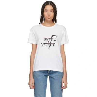 Saint Laurent Printed Cotton T-shirt In Nero