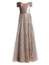 RENE RUIZ Off-The-Shoulder Embellished Gown