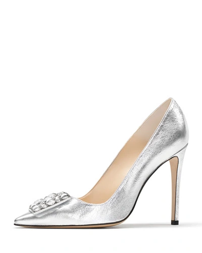 Paul Andrew Otto Embellished Metallic Leather Pumps In Silver