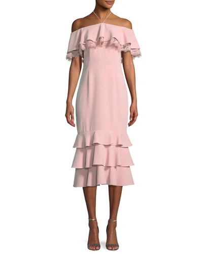 Aidan Mattox Crepe And Lace Cocktail Dress