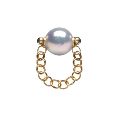 Ora Pearls Auria Grey Pearl Chain Ring Gold