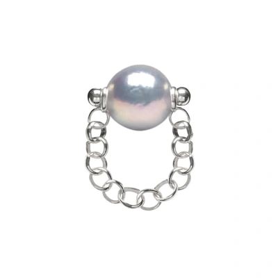 Ora Pearls Auria Grey Pearl Chain Ring Silver