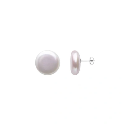 Ora Pearls Women's Silver / White Coin Pearl Stud Earrings Sterling Silver In Metallic