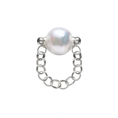 Ora Pearls Auria White Pearl Chain Ring Silver