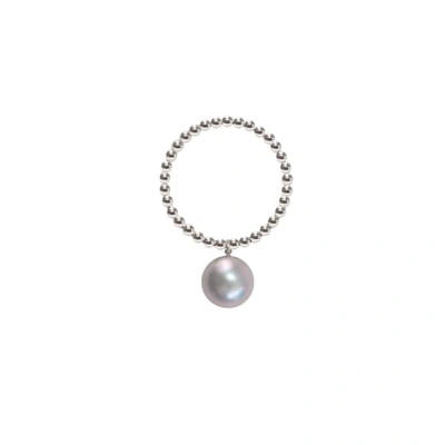 Ora Pearls Silver Orb Ring Grey Pearl
