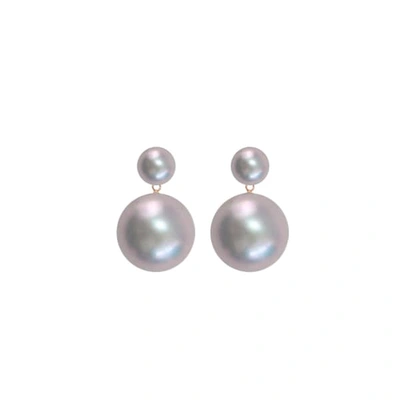 Ora Pearls Xxl Duet Grey Pearl Earrings Gold
