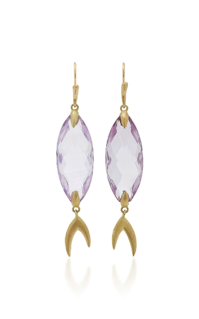 Annette Ferdinandsen Large Simple Fish 18k Gold Amethyst Earrings In Purple