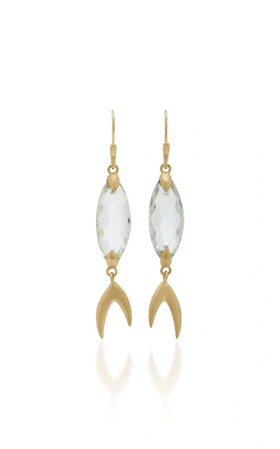 Annette Ferdinandsen Large Simple Fish 18k Gold Prasiolite Earrings In Green