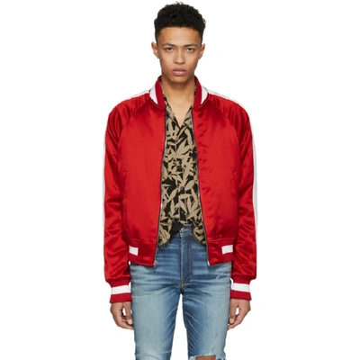 Amiri Reversible Silk Stain Bomber Jacket In Black And Red