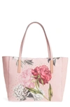 TED BAKER PALACE GARDENS LARGE LEATHER TOTE - PINK,XH8W-XB99-PEONINA