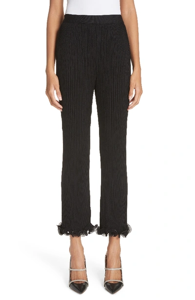 Givenchy High-waist Ribbed Knit Straight-leg Pants W/ Ruffled Hem In Black