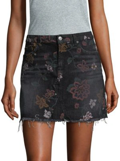 7 For All Mankind Floral Print A-line Mini Skirt In Noir
