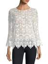 KOBI HALPERIN Tiered Soft Embroidered Lace Bell-Sleeve Blouse