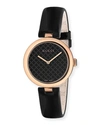 GUCCI 32MM DIAMANTISSIMA WATCH WITH LEATHER STRAP, BLACK/ROSE,PROD209250086