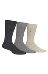 Polo Ralph Lauren 3-pack Crew Socks In Charcoal Heather/ Grey