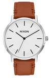 Nixon Porter Round Leather Strap Watch, 40mm In White