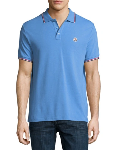 Moncler Classic Pique Patch Polo Shirt, Cornflower Blue In Light Blue